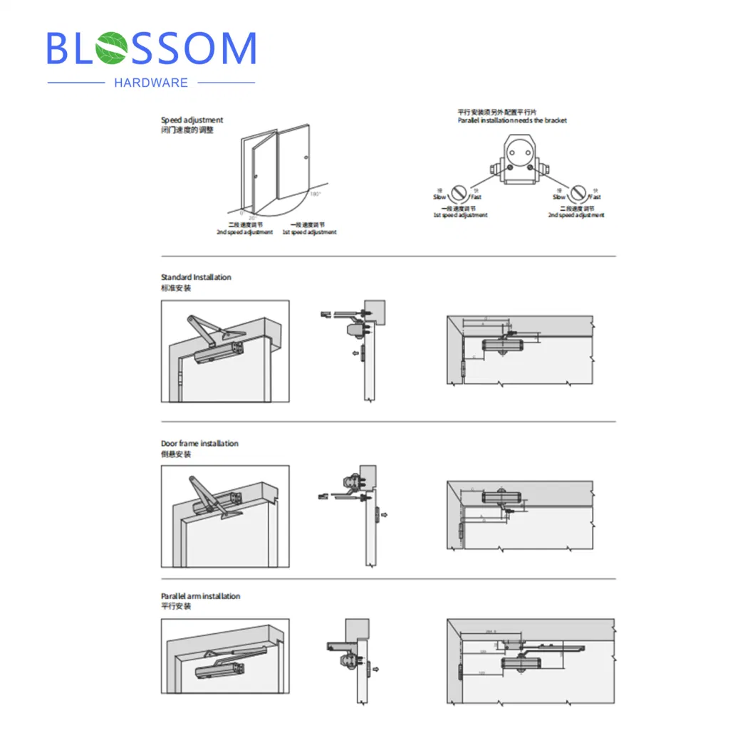 Commercial Hydraulic Two Speed Fire Aluminum Door Closer for Door Closing