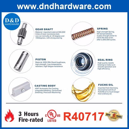 Fecho de controle de hardware de porta comercial com acabamento prateado de alumínio UL
